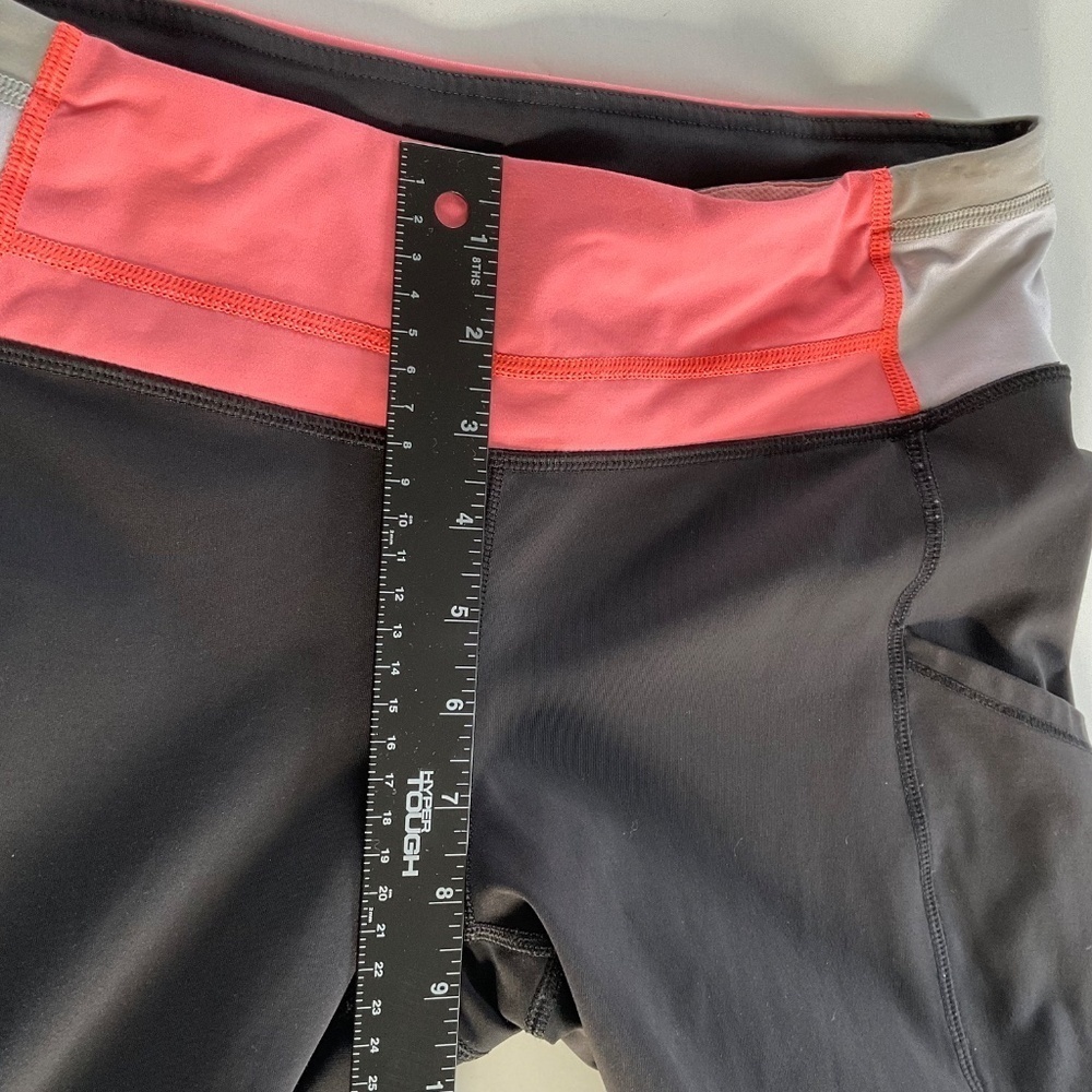 Lululemon Speed Up Black Leggings Sz 6 Coral Pink Zip Pocket  Ruched Ankle Gym - Picture 5 of 13